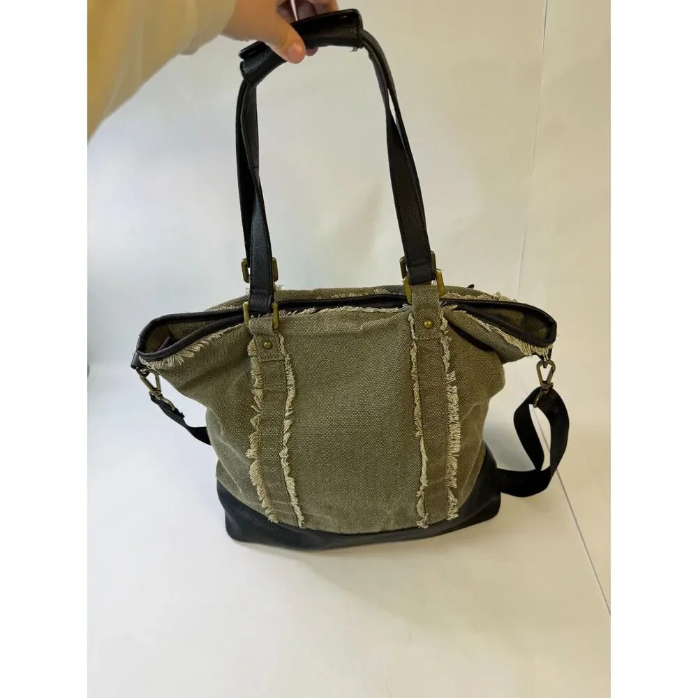 Steve Madden Bgraddy Olive Green Canvas Slouchy Utility Hobo Bag